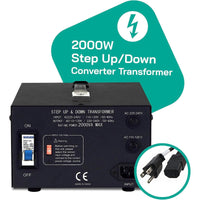 Thumbnail for 2000W Step Up/Step Down Power Transformer W/ Universal Output Fuse Protection