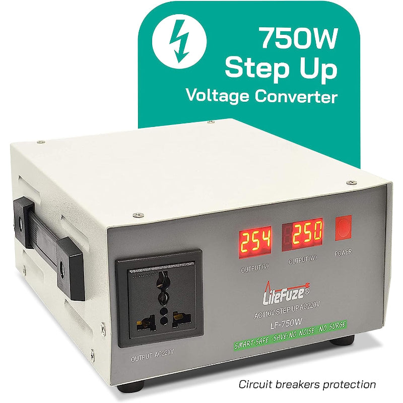 750W Step Up Power Transformer W/ Wattage Detection & Circuit Breaker Protection