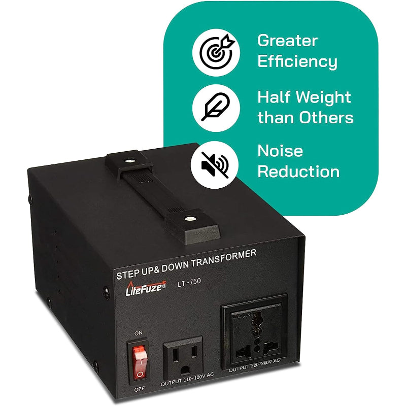 750W Step Up/Step Down Power Transformer W/ Universal Output Fuse Protection