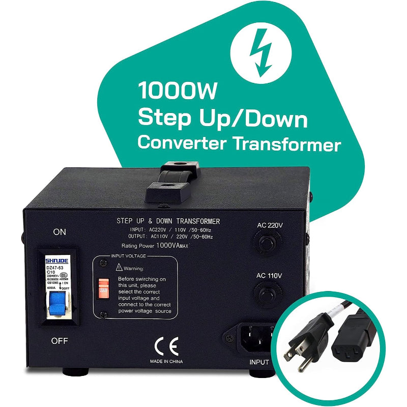 1000W Step Up/Step Down Power Transformer W/ Universal Output Fuse Protection