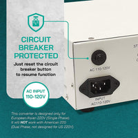 Thumbnail for 1500W Step Up Power Transformer W/ Wattage Detection & Circuit Breaker Protection