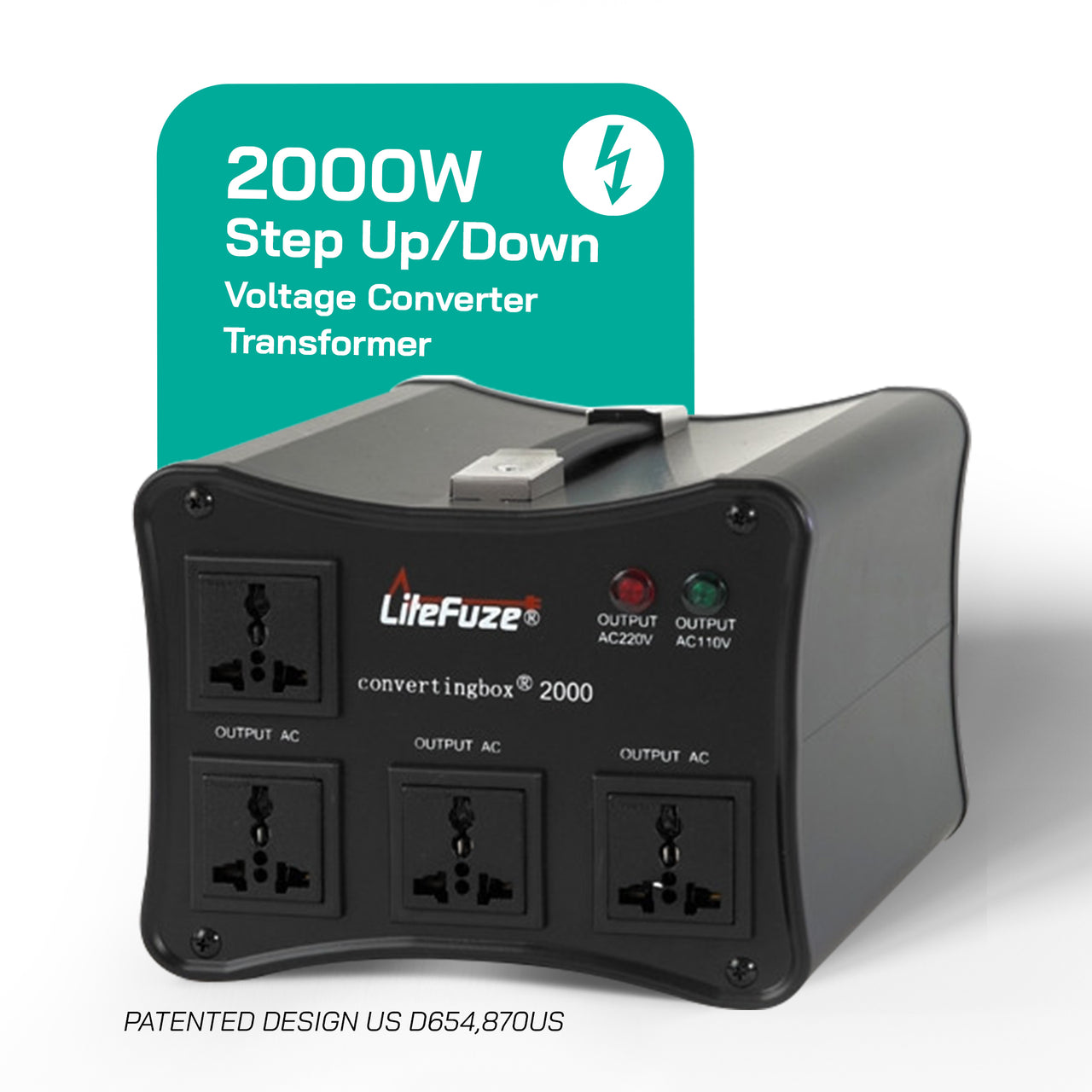 2000W Step Up/Step Down Power Transformer W/ Converting Box Technology - Black