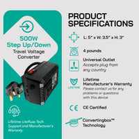 Thumbnail for 500W Step Up/Step Down Power Transformer - Type B Plug for Camera, Laptop & More