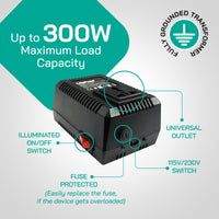 Thumbnail for 300W Step Up/Step Down Power Transformer - Type B Plug for Camera, Laptop & More
