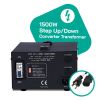 Thumbnail for 1500W Step Up/Step Down Power Transformer W/ Universal Output Fuse Protection