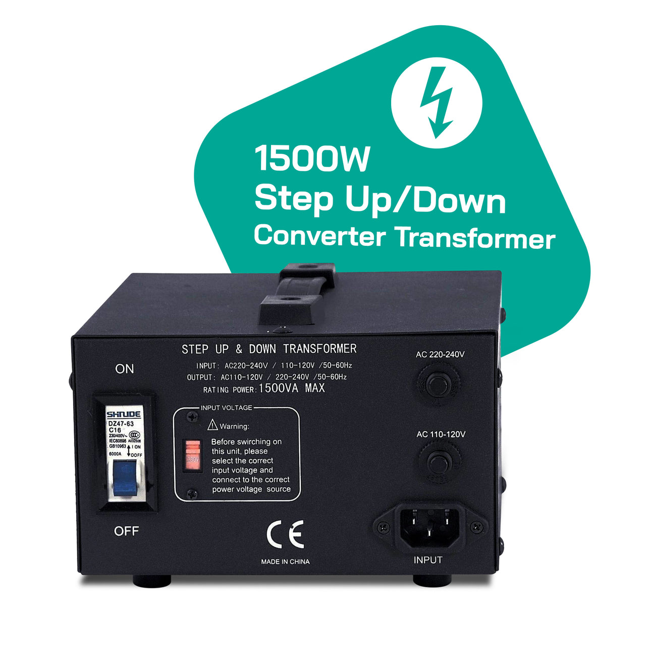 1500W Step Up/Step Down Power Transformer W/ Universal Output Fuse Protection