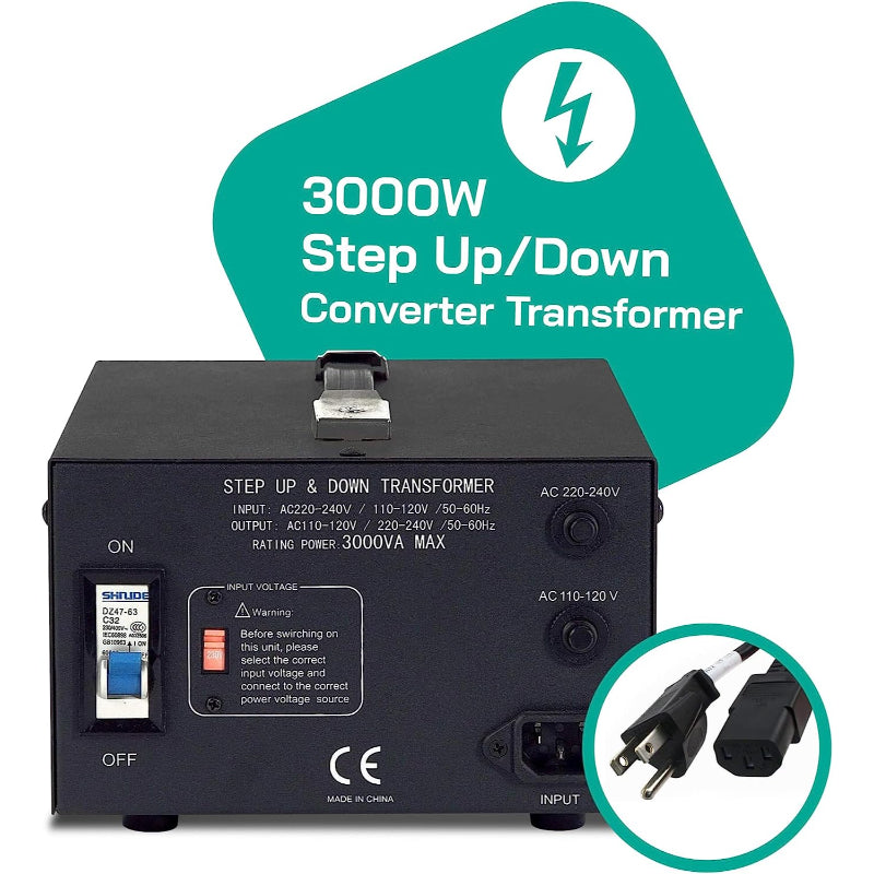 3000W Step Up/Step Down Power Transformer W/ Universal Output Fuse Protection