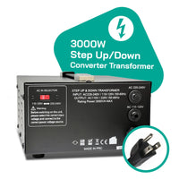 Thumbnail for LiteFuze 3000 Watt Voltage Converter Transformer Step Up/Down - 110v to 220v / 220v to 110v Power Converter - Fully USA Grounded Cord - Universal Outlet Socket (LT-3000UD)