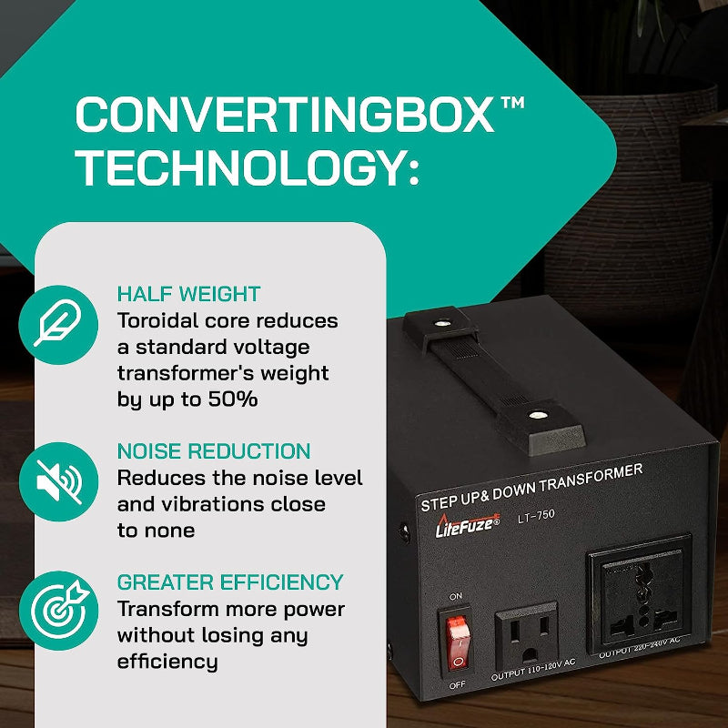 750W Step Up/Step Down Power Transformer W/ Universal Output Fuse Protection