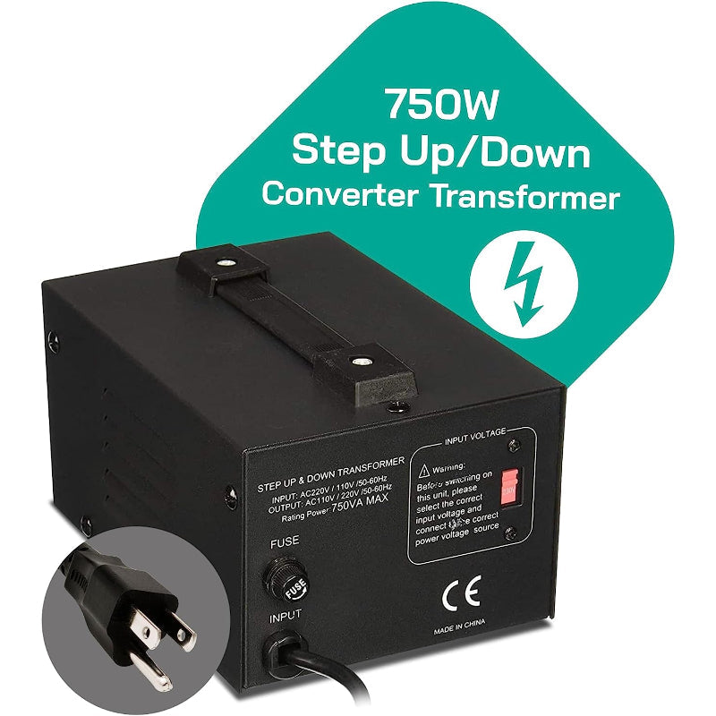 750W Step Up/Step Down Power Transformer W/ Universal Output Fuse Protection