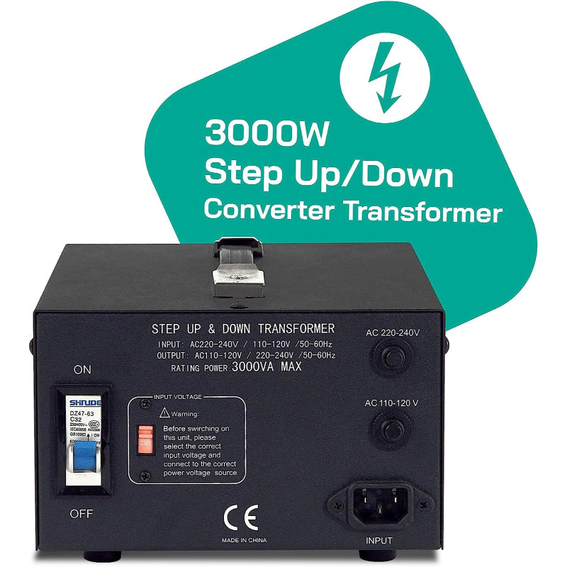 3000W Step Up/Step Down Power Transformer W/ Universal Output Fuse Protection