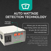 Thumbnail for 1000W Step Up Power Transformer W/ Wattage Detection & Circuit Breaker Protection