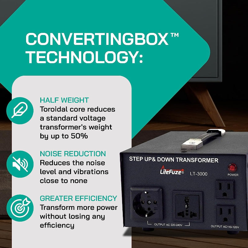 3000W Step Up/Step Down Power Transformer W/ Universal Output Fuse Protection