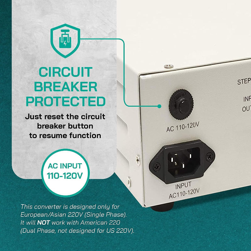 1000W Step Up Power Transformer W/ Wattage Detection & Circuit Breaker Protection