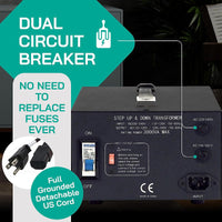 Thumbnail for 3000W Step Up/Step Down Power Transformer W/ Universal Output Fuse Protection