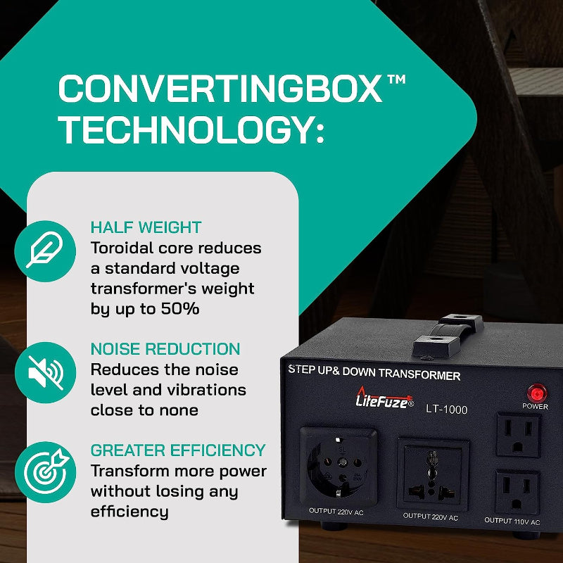 1000W Step Up/Step Down Power Transformer W/ Universal Output Fuse Protection