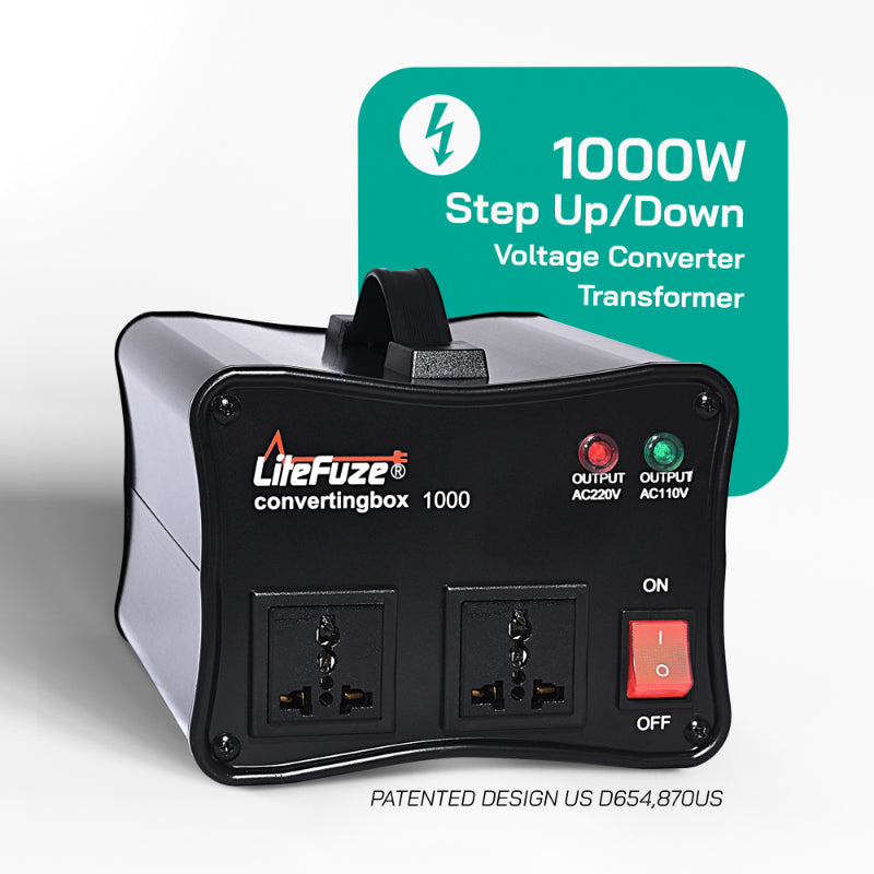 1000W Step Up/Step Down Power Transformer W/ Converting Box Technology - Black