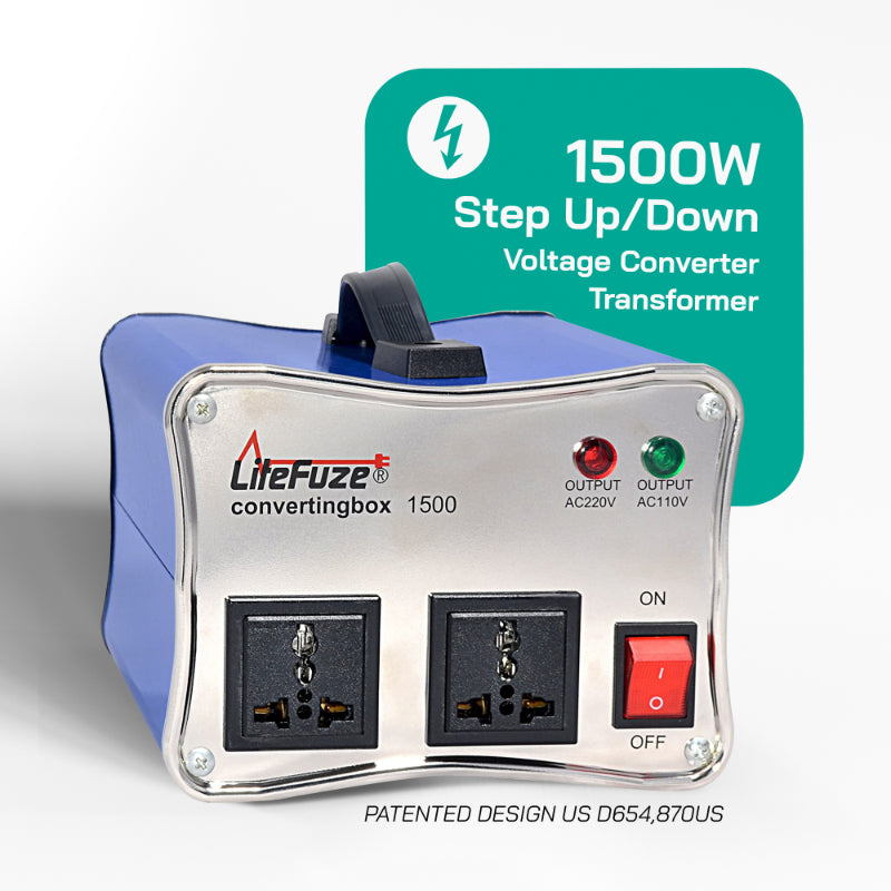 1500W Step Up/Step Down Power Transformer W/ Converting Box Technology - Blue