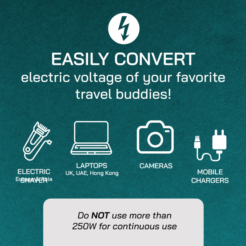 500W Step Up/Step Down Power Transformer - Type B Plug for Camera, Laptop & More