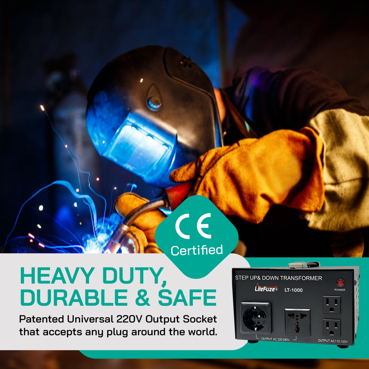 1000W Step Up/Step Down Power Transformer W/ Universal Output Fuse Protection