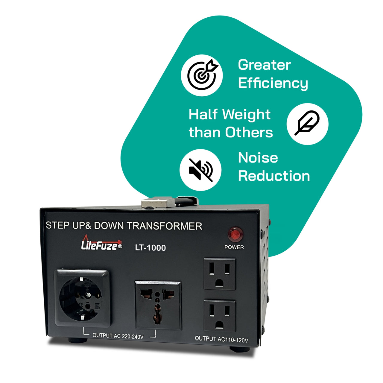 1000W Step Up/Step Down Power Transformer W/ Universal Output Fuse Protection