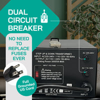 Thumbnail for 3000W Step Up/Step Down Power Transformer W/ Universal Output Fuse Protection