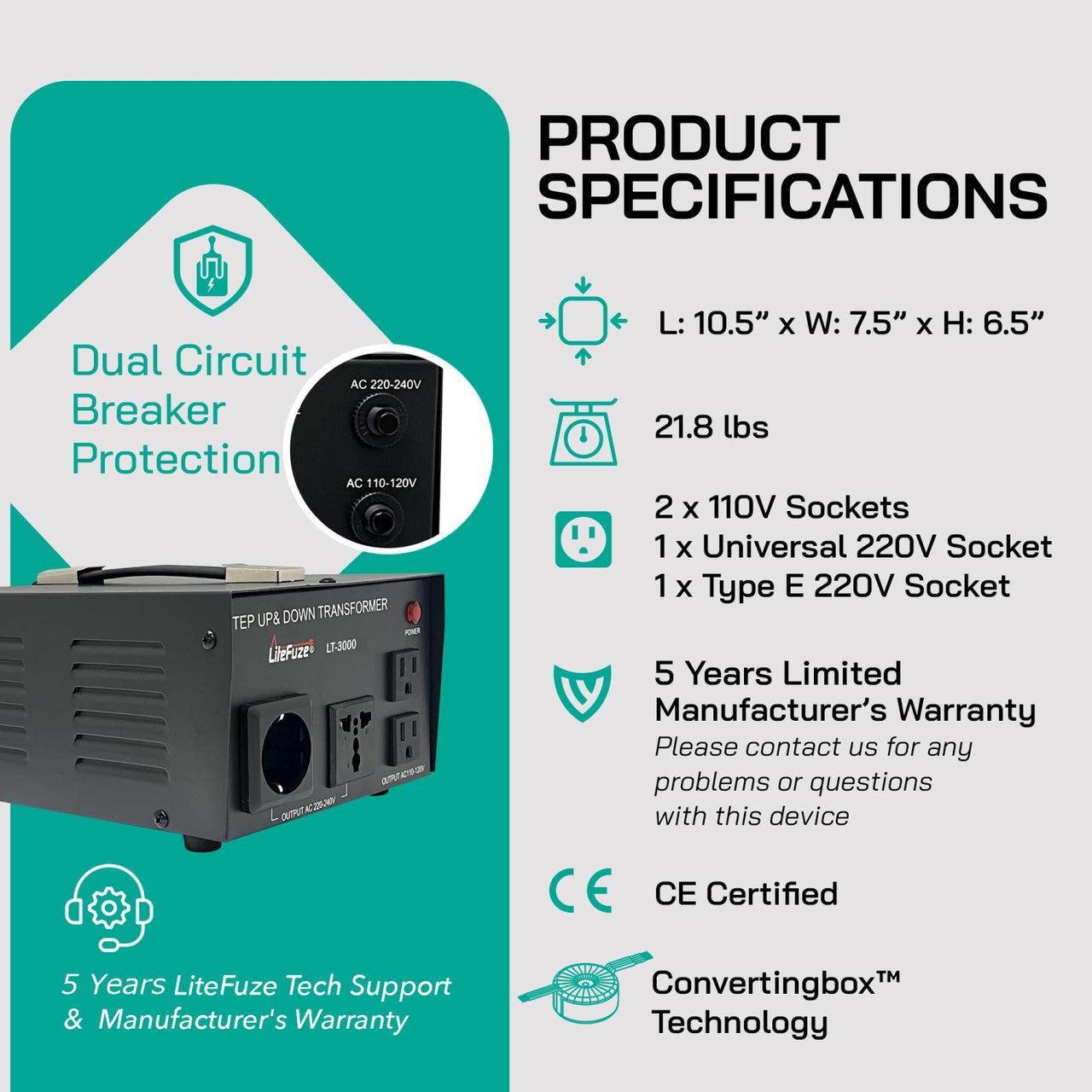 3000W Step Up/Step Down Power Transformer W/ Universal Output Fuse Protection