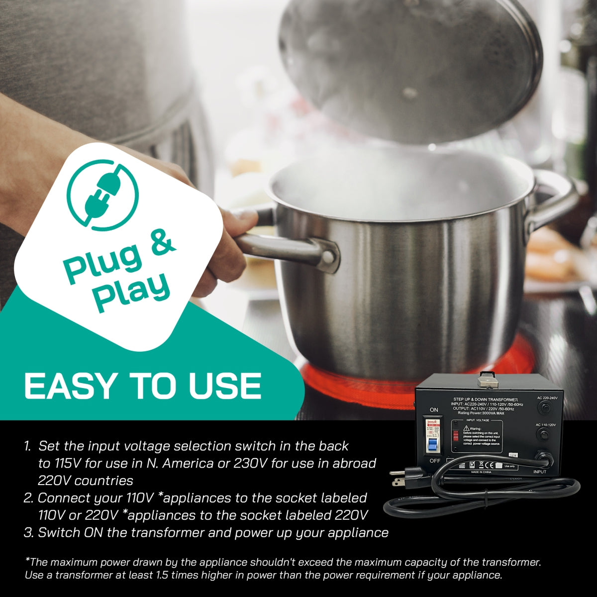 3000W Step Up/Step Down Power Transformer W/ Universal Output Fuse Protection