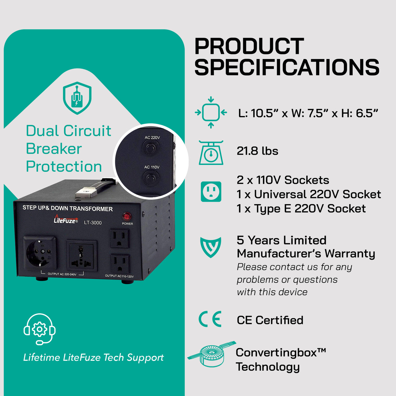 3000W Step Up/Step Down Power Transformer W/ Universal Output Fuse Protection