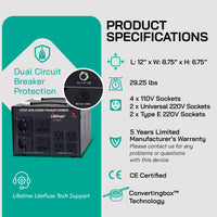 Thumbnail for 5000W Step Up/Step Down Power Transformer W/ Universal Output Fuse Protection