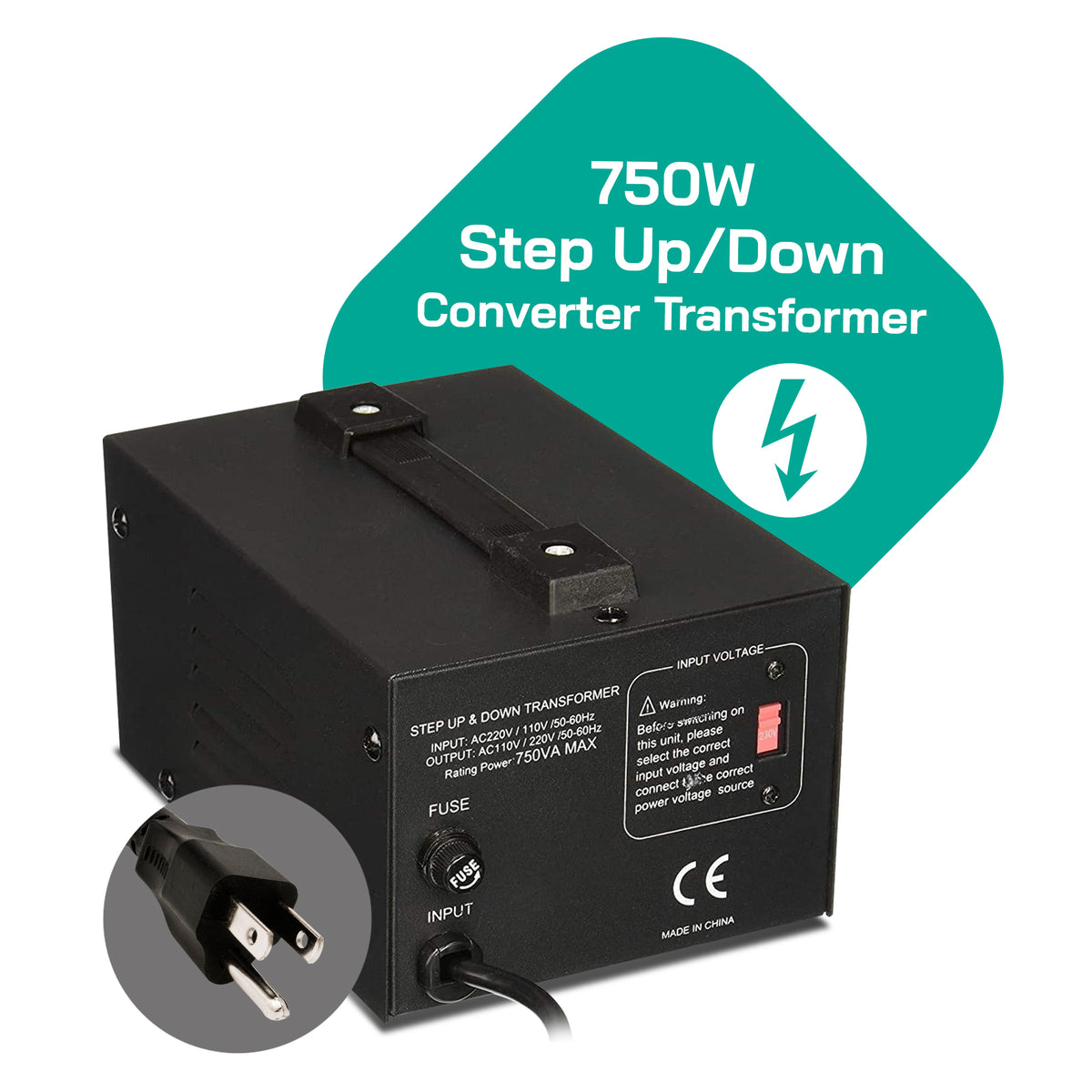 750W Step Up/Step Down Power Transformer W/ Universal Output Fuse Protection (LT-750)