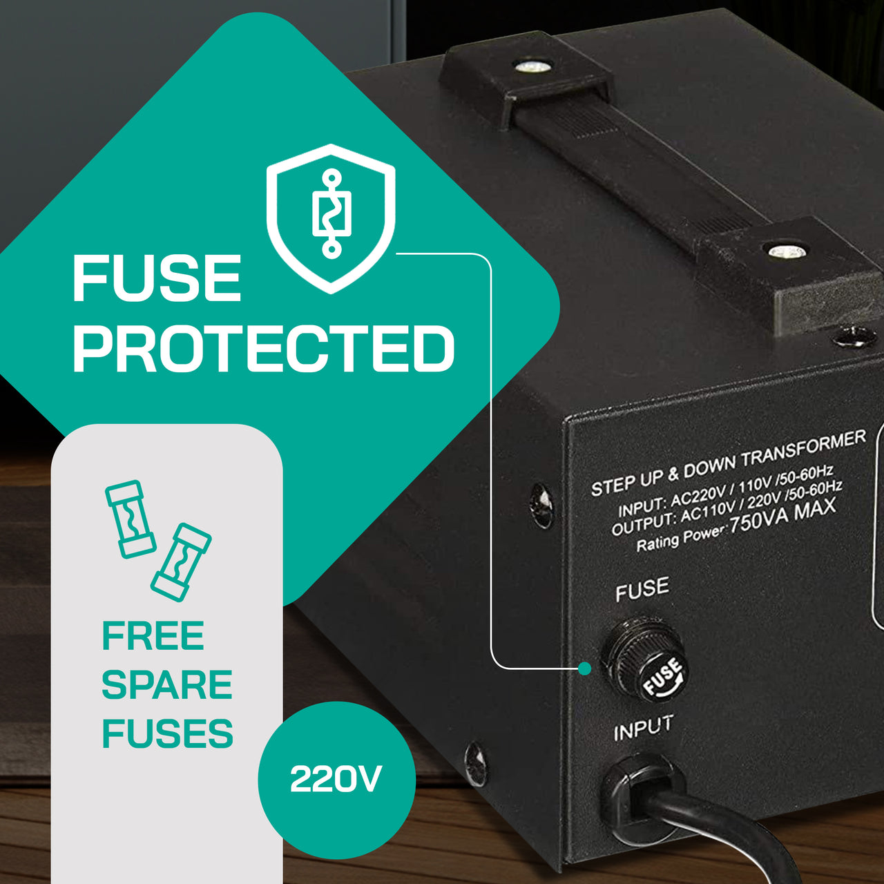 750W Step Up/Step Down Power Transformer W/ Universal Output Fuse Protection (LT-750)