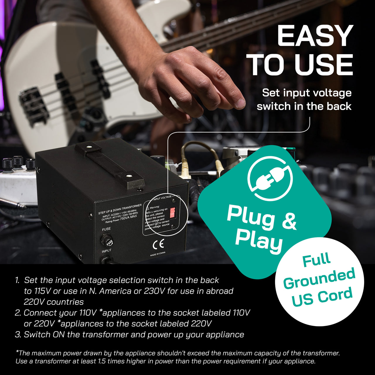 750W Step Up/Step Down Power Transformer W/ Universal Output Fuse Protection (LT-750)