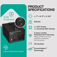 Thumbnail for 750W Step Up/Step Down Power Transformer W/ Universal Output Fuse Protection