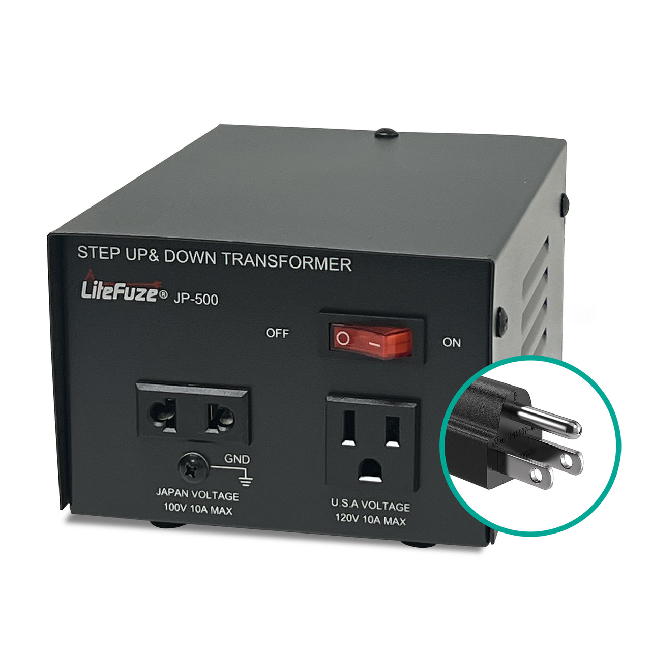 LiteFuze JP-500 Heavy Duty Step Up & Down Transformer - 500W Voltage Converter Japanese and US appliances only with Fuse Protection (JP-500)