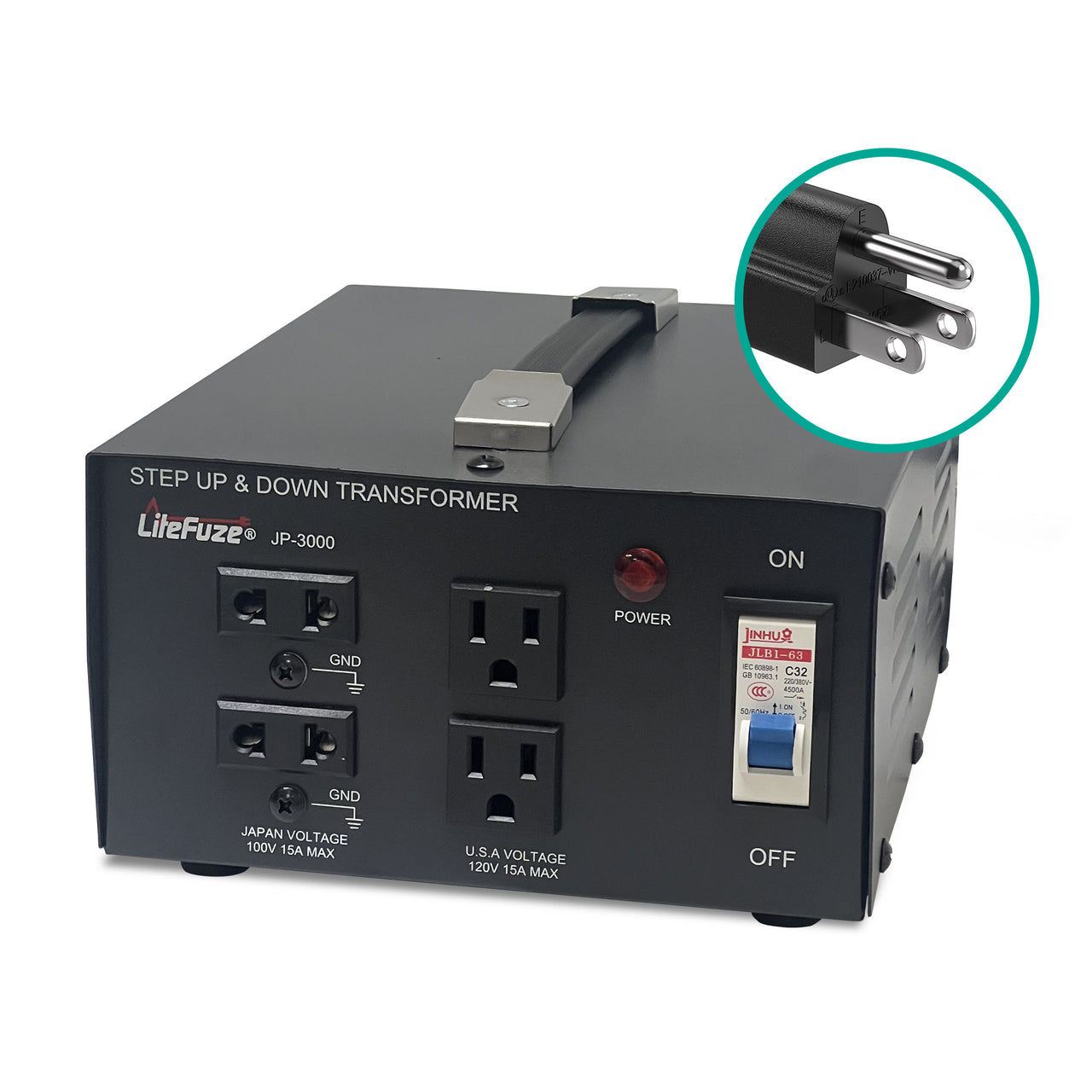 Litefuze 3000W Japan Voltage Converter Transformer - Step Up/down 100v to 120v & 120v to 100v - CE Certified With Circuit Breaker Protection - 3-Year Warranty.(JP-3000)