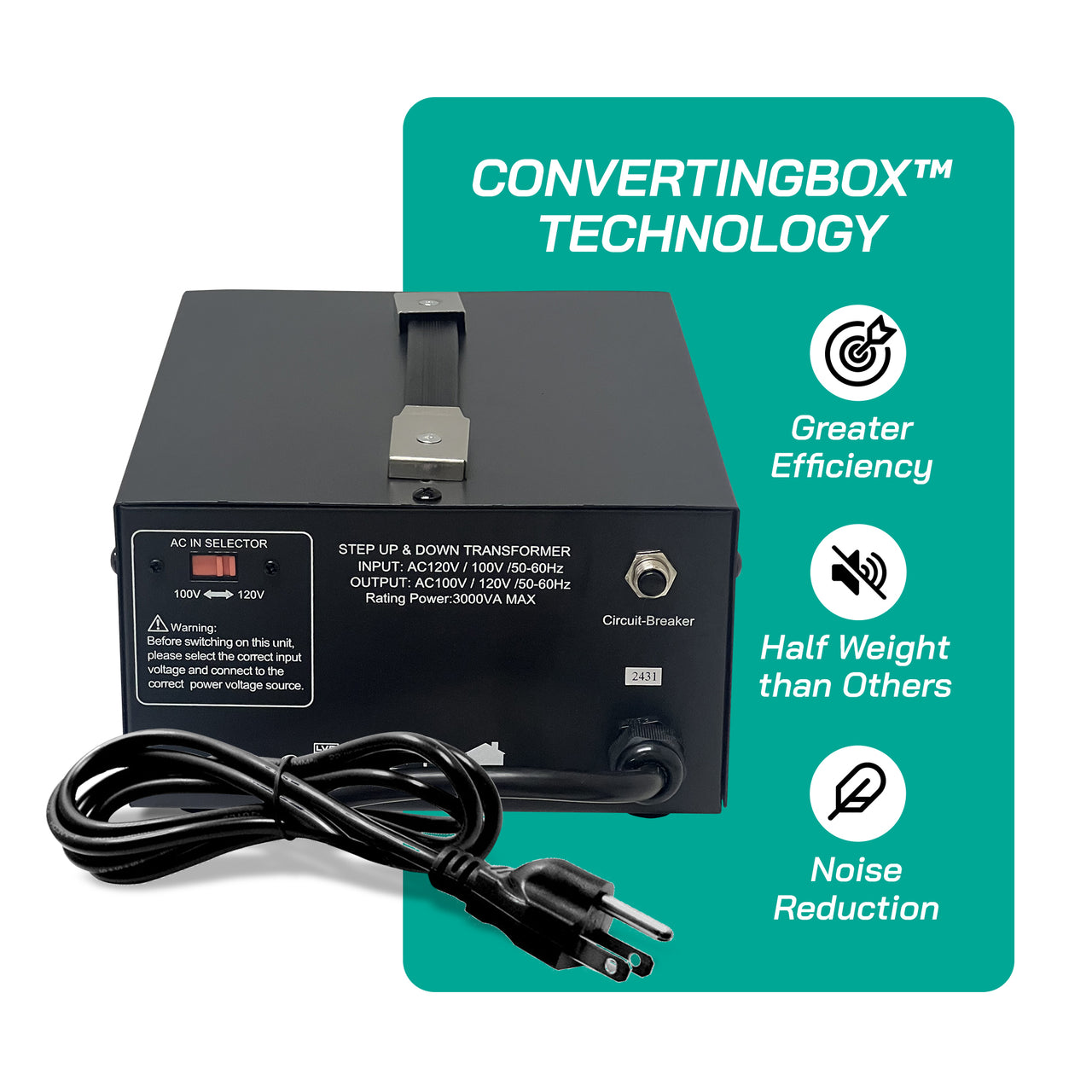Litefuze 3000W Japan Voltage Converter Transformer - Step Up/down 100v to 120v & 120v to 100v - CE Certified With Circuit Breaker Protection - 3-Year Warranty.(JP-3000)