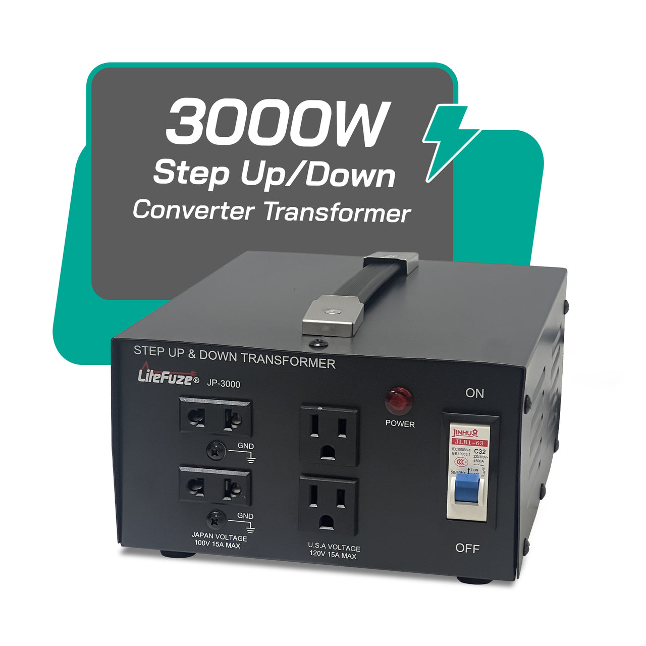 Litefuze 3000W Japan Voltage Converter Transformer - Step Up/down 100v to 120v & 120v to 100v - CE Certified With Circuit Breaker Protection - 3-Year Warranty.(JP-3000)