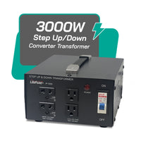 Thumbnail for Litefuze 3000W Japan Voltage Converter Transformer - Step Up/down 100v to 120v & 120v to 100v - CE Certified With Circuit Breaker Protection - 3-Year Warranty.(JP-3000)